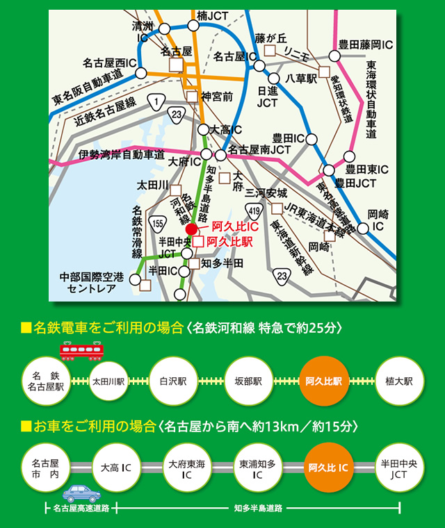阿久比町までの交通案内